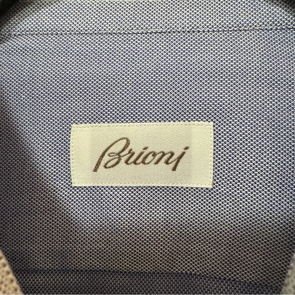 Brioni Long-sleeve Dress Shirt Blue Cotton Made In Italy Men’s Size 44 17 1/2 - Picture 5 of 8